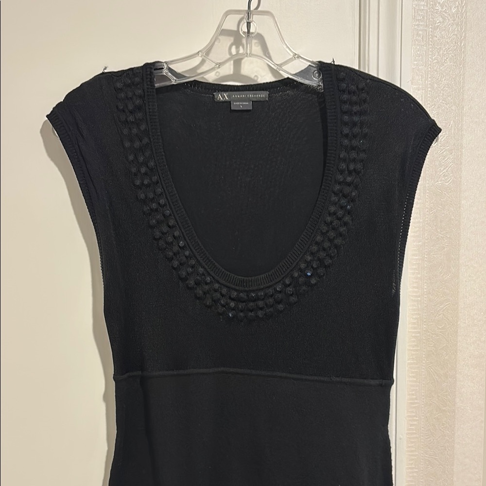 Armani Exchange Silk Blend Sheath Dress with Embellished Collar